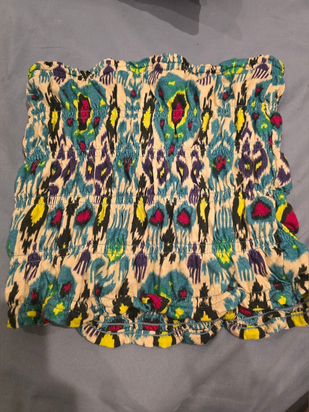 Anthropolgie Smocked Tube Top with Teal & Multicolor Ikat Print